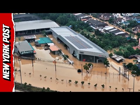 Buildings Submerged by Flooding in Thailand After Being Battered by Severe Rain
