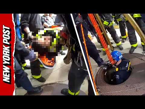 Construction Worker who PLUNGED Down 30ft Manhole Rescued by NYPD, FDNY