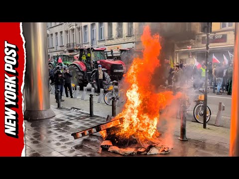 Farmers Storm Brussels With Tractors As Fiery Protest Erupts Outside Parliament