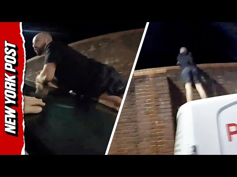 Suspect Leaps Onto Police Van, Over Wall in Daring Escape