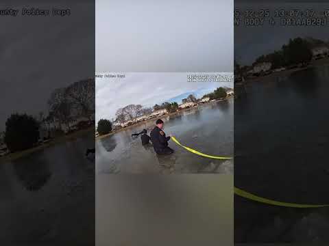 Hero cop crawls across ice to save 8-year-old stuck in frozen pond #shorts