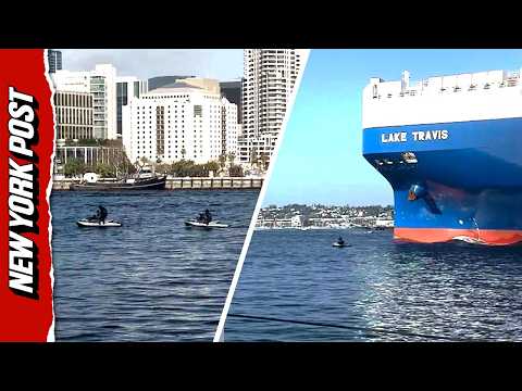 Huge Cargo Ship Narrowly Misses Jet Skier in San Diego Bay