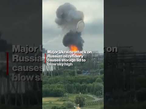 Major Ukraine Attack on Russian Oil Refinery Causes Storage Lid to BLOW Sky High #shorts