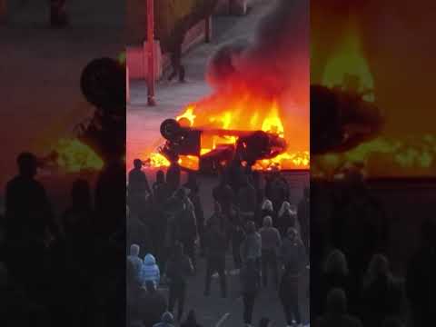 Car Ablaze Amid Anti-Immigration Violence in Belfast After Victim Loses Eye in Knife Attack #shorts