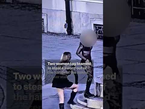 Two Women Busted for Stealing Sword Off Historic Fountain #shorts