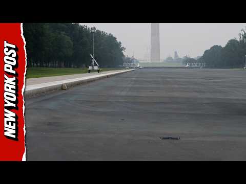 Tire Tracks Spotted in Drained Reflecting Pool