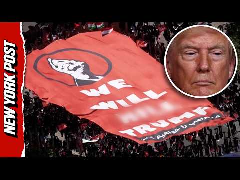 Iranians Unfurl Chilling Banner With Trump Assassination Threat at Ayatollah Khamenei’s Burial