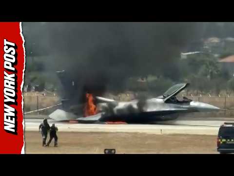 Greek F-16 BURSTS into Flames During Emergency Belly Landing