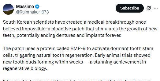 The viral claim about a South Korean “bioactive patch” that regrows full teeth is false. The real progress is quieter, more rigorous, and farther along in Japan.
