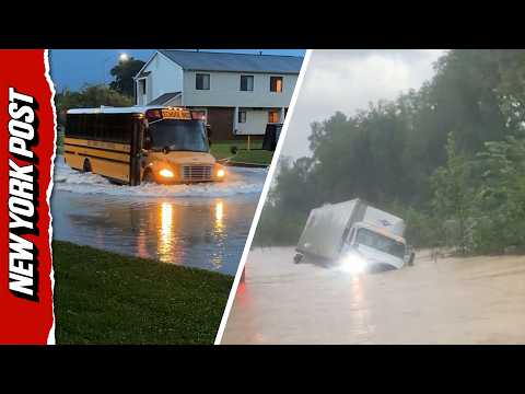 Semi-Truck Overturns and Gets Swallowed by Floodwaters in Indiana