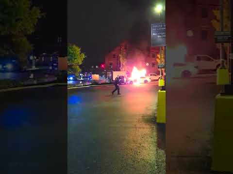 Car bursts into flames after Maine driver crashes into parking lot while fleeing police #shorts