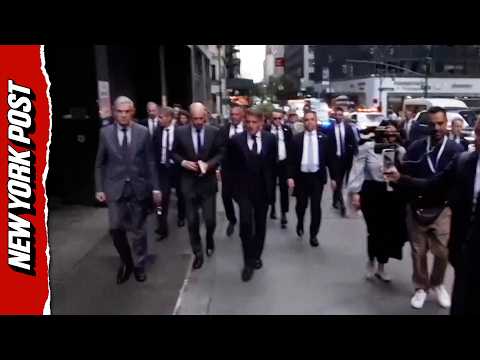 President Emmanuel Macron Spotted Walking to Trump Tower Meeting