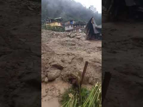 Landslide Unleashes Torrent of Mud and Trees on Indian Village #shorts