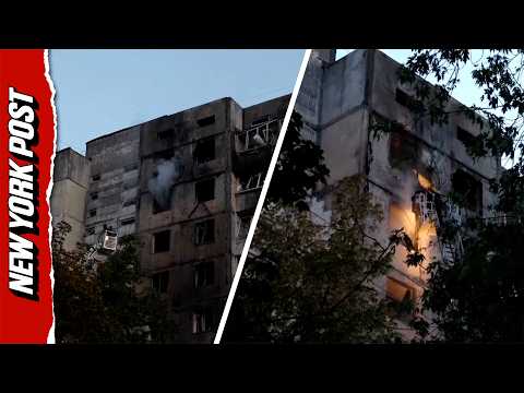 Russian Drone Crashes Into Kyiv High-Rise Building