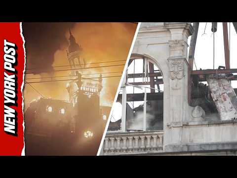 Moment Historic French City Hall Roof Collapses in Flames During Nationwide Riots