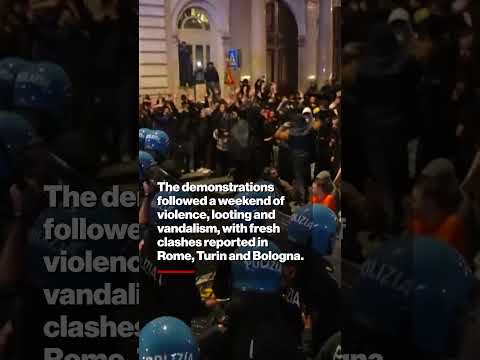 Italian Police BLAST Protesters With Water Cannon as Clashes Erupt in Rome #shorts