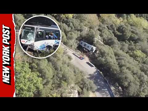 Bus Plunges 66-Ft Down Embankment After Car Collision in Spain, Injuring 80