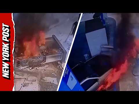 Wild Moment Pickup Slams Into Fuel Pump, Sparks Fiery Blast In Thailand