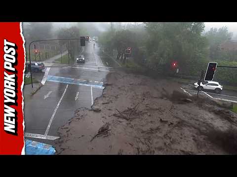 Fast-Moving Muddy Floodwaters Transforms Chilean Roadway Into River in a Matter of Seconds